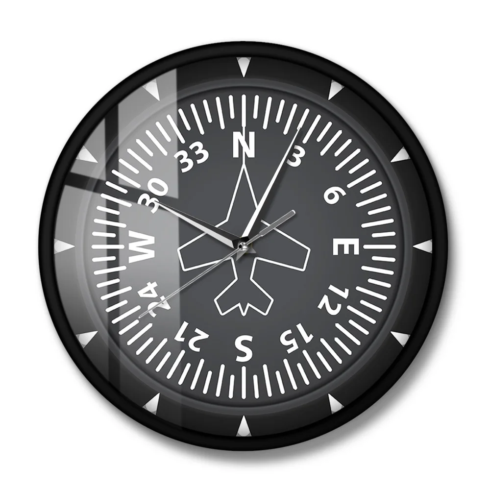 Directional Gyro Compass Flight Instrument Modern Wall Clock Airplane Pilot ART Airplane Home Decor Wall Watch Silent Swept