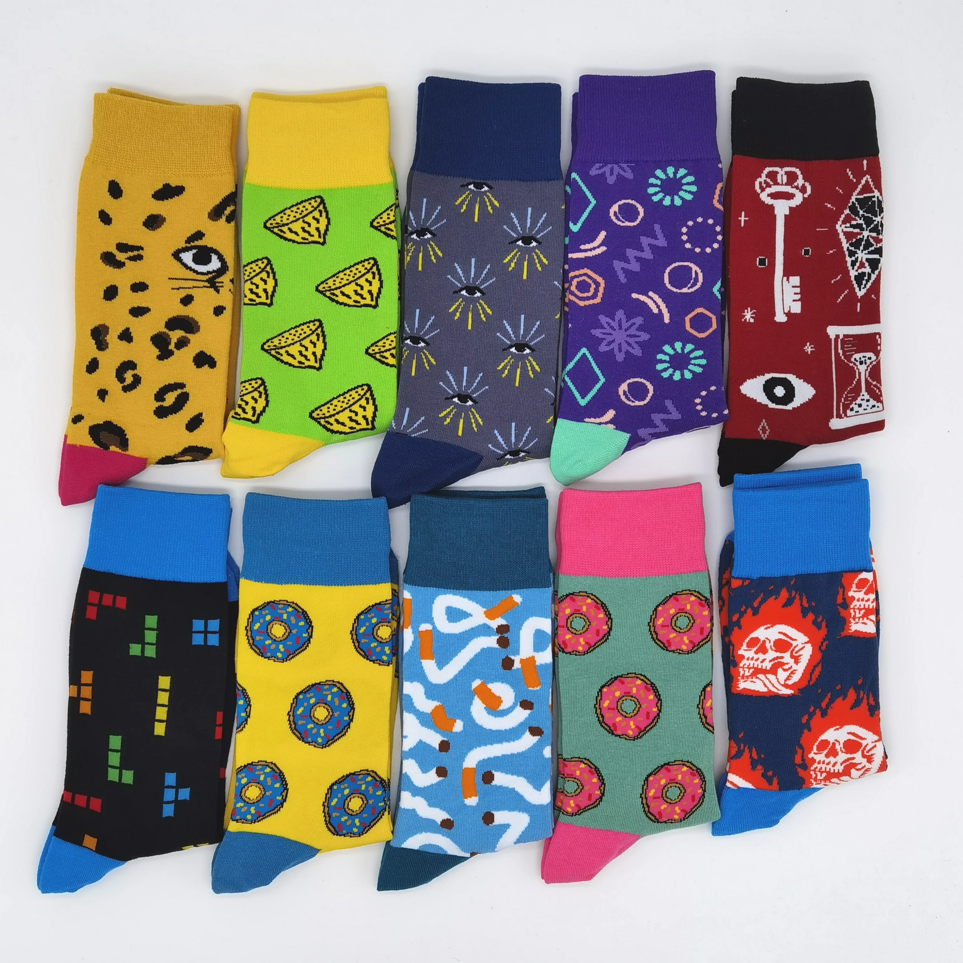 10 Pairs/Pack Funny Mens Colorful Dress Socks Fashionable Fun Novelty Patterned Crazy Design Cotton Happy Socks