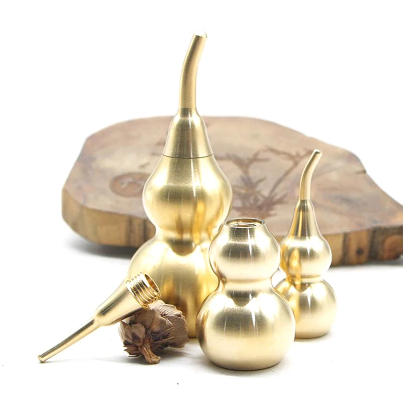 Adorno de latón Natural chino tradicional para decoración del hogar, calabaza Feng Shui, metal dorado Wu Lou Luo Lu, mejora la salud