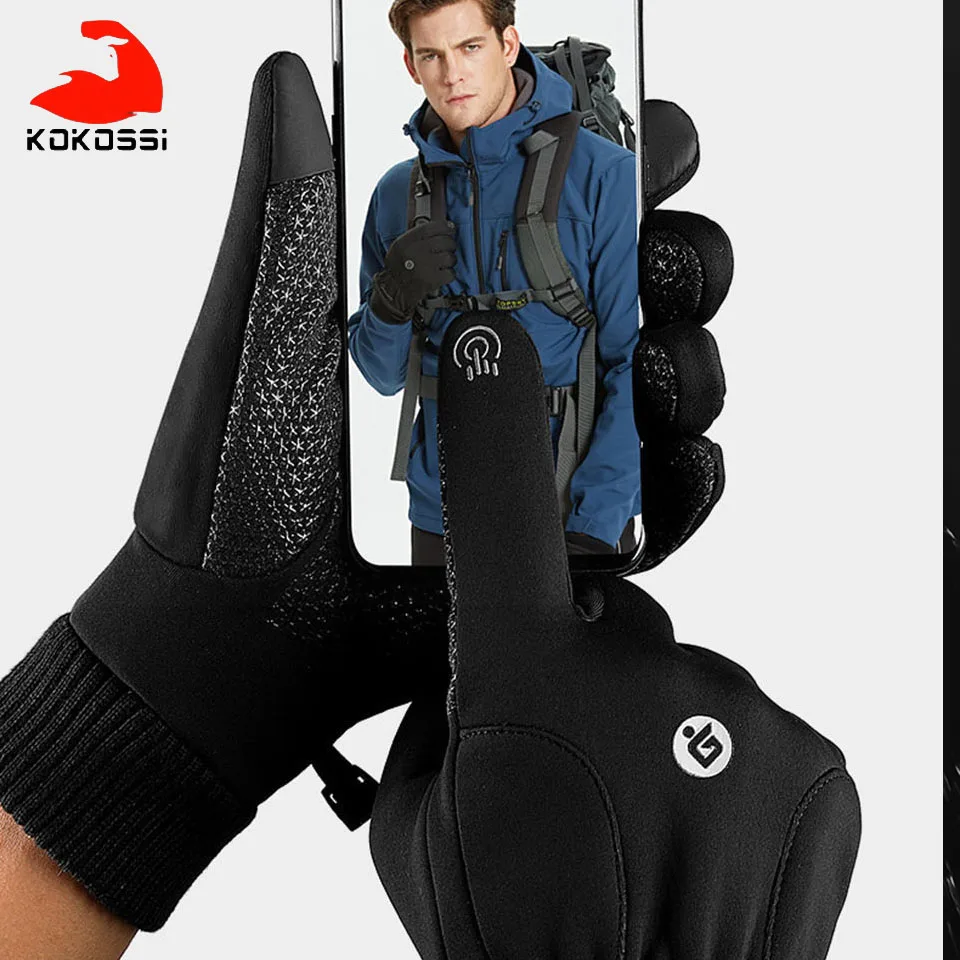 KoKossi Men Women Winter Themal Touchscreen Fleece Gloves Anti-Slip Windproof Cycling Gloves For Camping Hiking Running