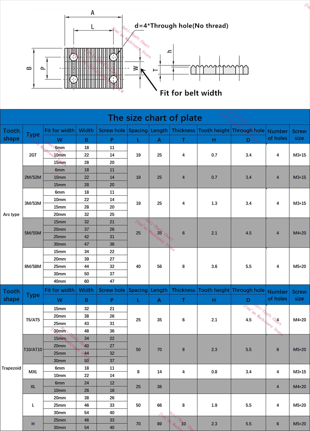 Aluminum Trapezoid teeth Clamp Tooth plate T2.5 T5 T10 AT10 for open synchronous belt Fixed timing Belt connection Gusset plate