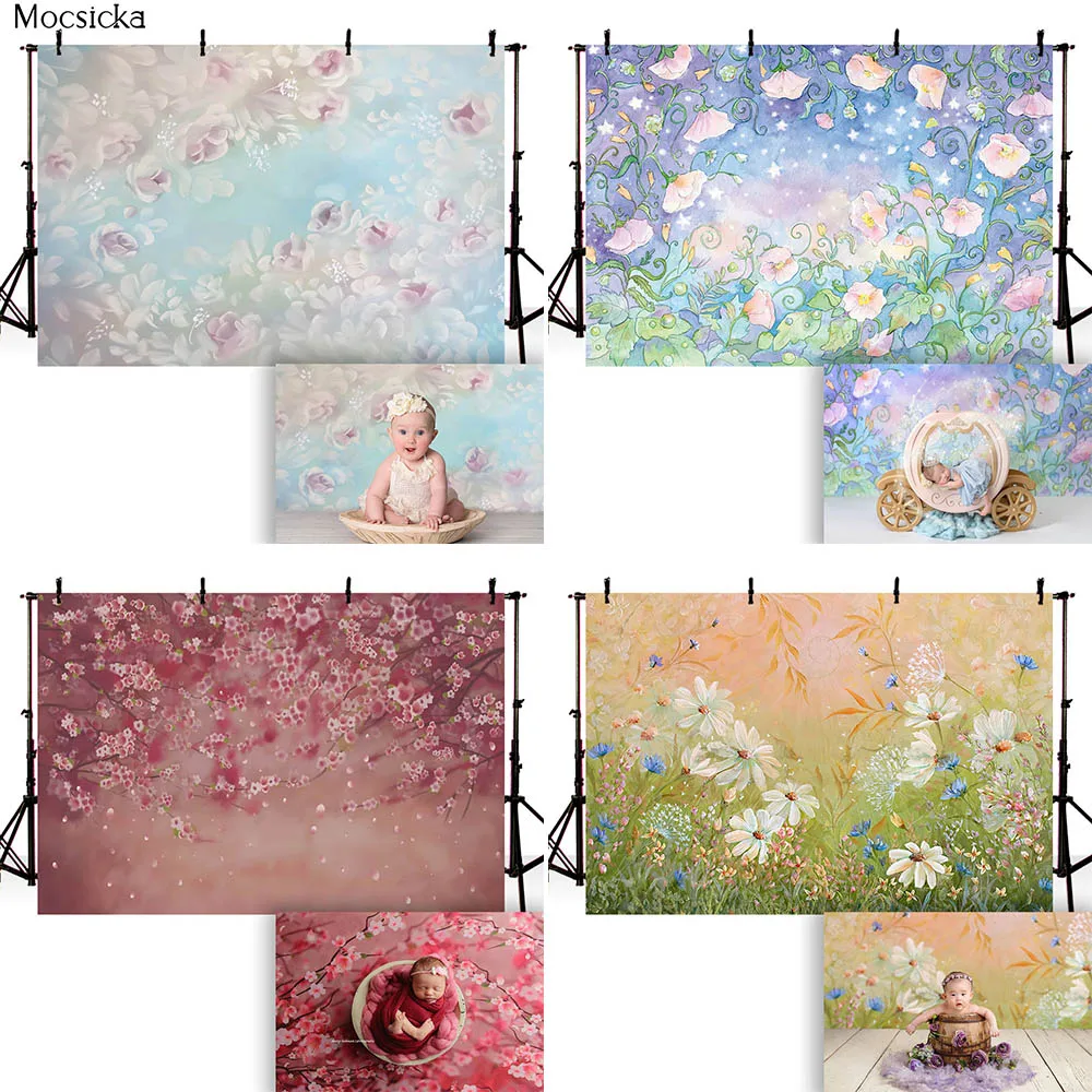 Newborn Floral Portrait Photography Backdrop Kids Art Abstract Floral Background for photo studio Oil painting portrait backdrop