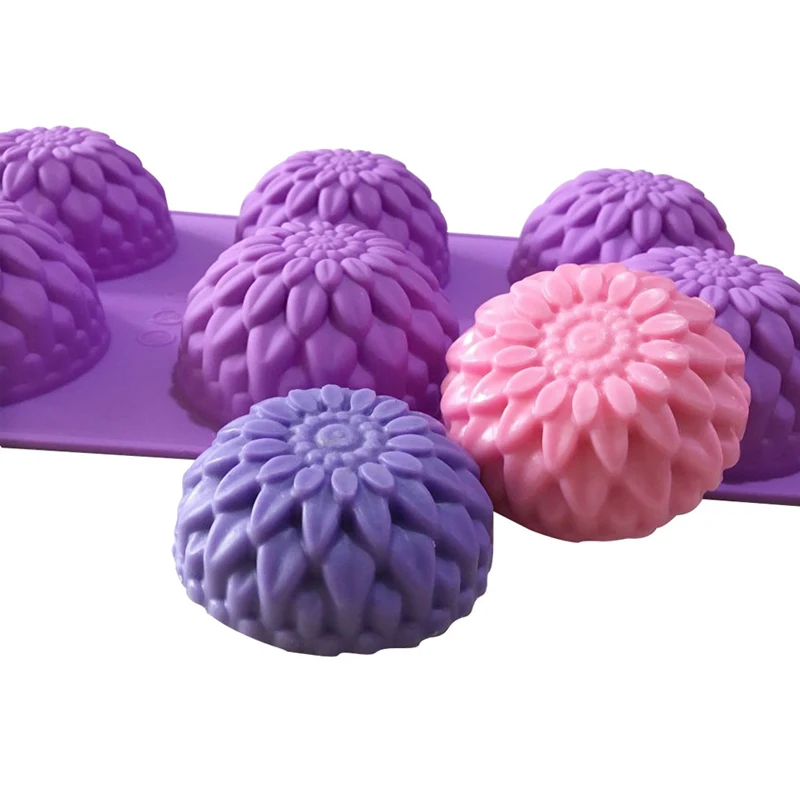 6 Cavity Silicone 3D Flower Soap Mold Chrysanthemum Cupcake Baking Molds Muffin Pan Handmade Soap Silicone Moulds