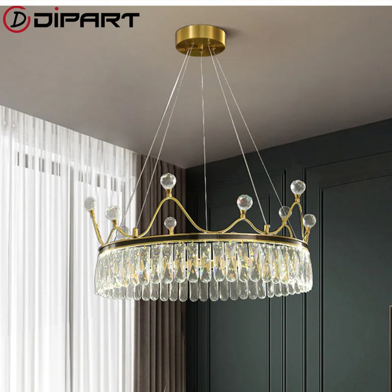 Minimalist Crown crystal LED Chandeliers Bedroom Dining Room Baby Room Creative Golden Round Decoration Lamp