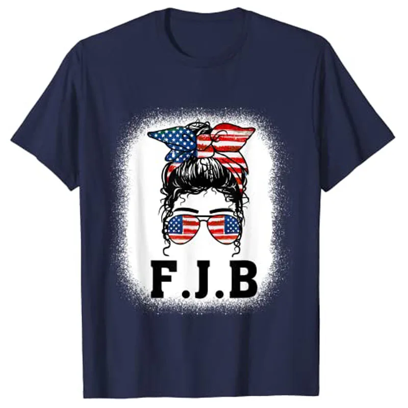 Pro America F.J.B American Flag Messy Bun T-Shirt Women Clothing Graphic Tee