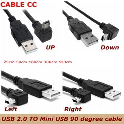 USB 2.0 męski na Mini USB B typ 5pin 90 stopni w górę i w dół oraz lewy i prostopadły męski kabel danych 0.25m/0.5m/1.8m/5m 20cm 50cm 6FT