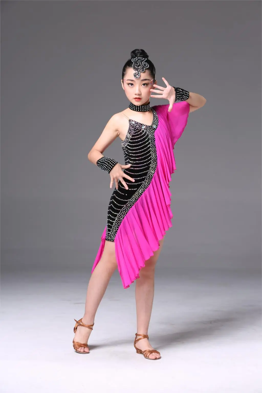 1pcs/lot children sequin latin dress girl tassel fishtail dancing costumes kid sweet creative performance dress