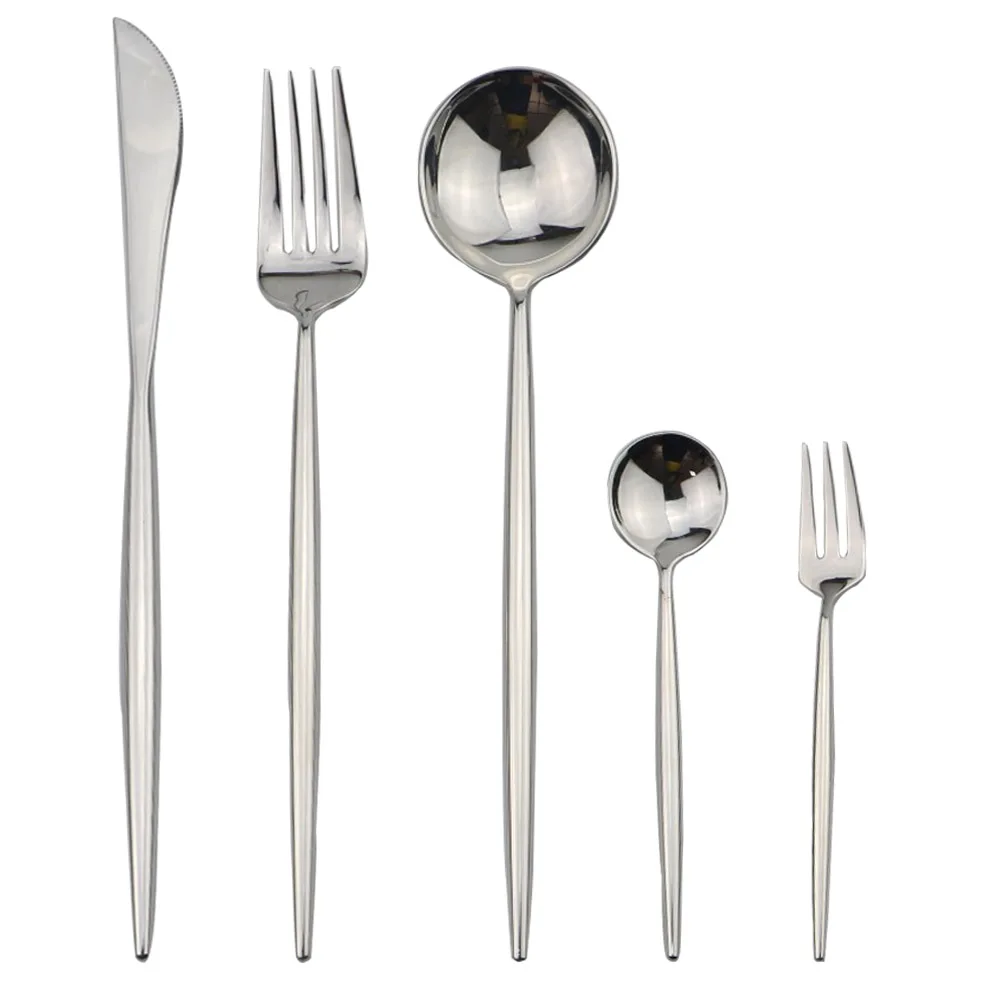 

24Pcs- 30Pcs Silver Cutlery Tableware Dinnerware Set Stainless Steel Dinner Fork Steak Knife Scoops Set Silverware Set