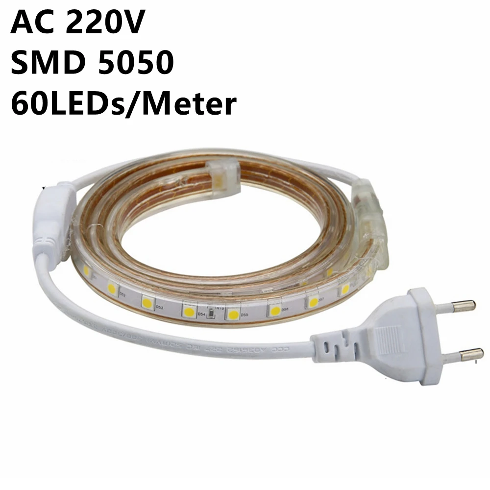 

LED Strip SMD5050 220V Waterproof Flexible LED light Tape lamp Outdoor String 1M 2M 3M 4M 5M 10M 12M 15M 20M 50M 100M 60LEDs/M