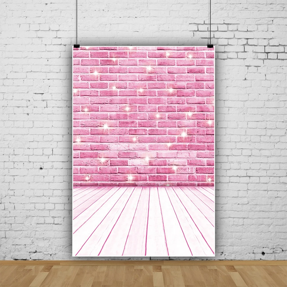 خلفيات وردية للتصوير الفوتوغرافي جدار من الطوب لامعة نجمة بيضاء لوحة خشبية الطابق حفلة الطفل صور خلفيات التصوير الفوتوغرافي