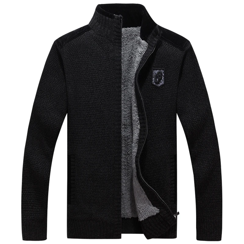 

High Quality Men Sweaters With Zippers Thick Fleece Warm Black Casual Winter Men Cardigan Wool 2020 Size XXXL