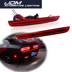 IJDM 3D 광학 스타일 빨간색 LED 후면 범퍼 반사판 조명, 브레이크 테일 라이트 및 후면 안개등 2015-2019 Dodge Challenger