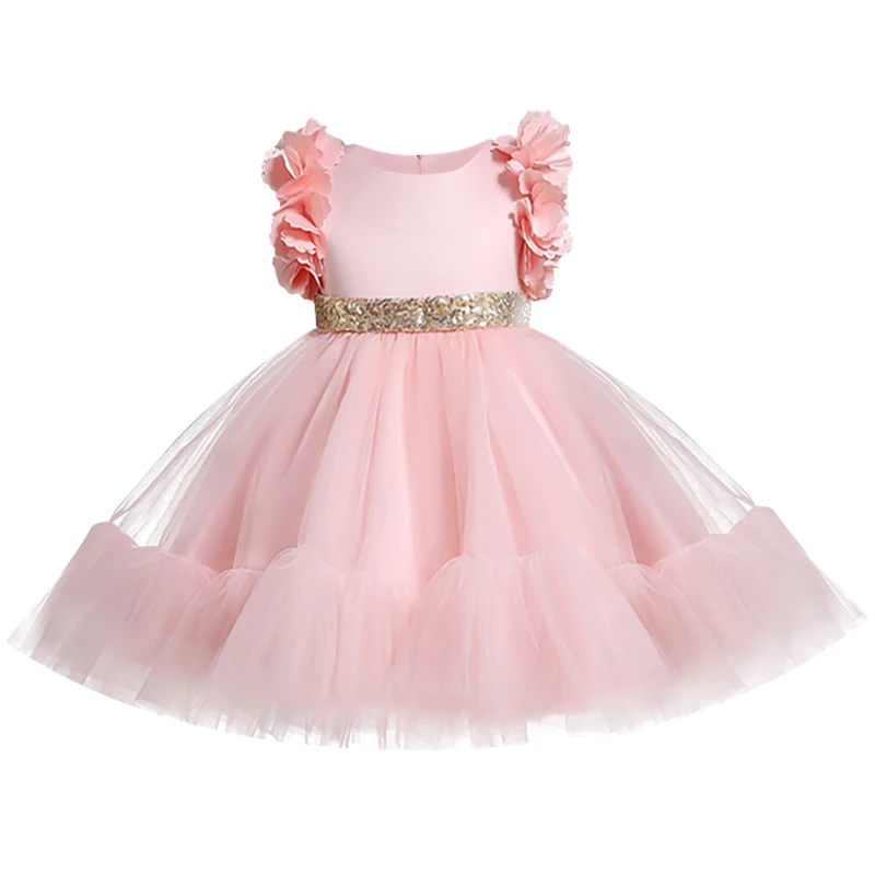 2022 New Year\'s Christmas Girl Princess small flying sleeve lace Tutu small dress flower girl birthday party gauze dress