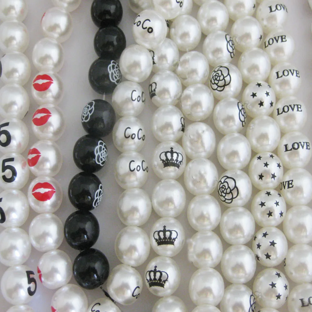 NBNKVW Middle Hole 10MM Round Cream Color Printed Plastic Pearl Garment Beads For Earring 100pcs DIY Jewelry Findings