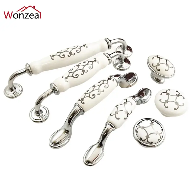 Ручка для кухонного шкафа, латунная ручка из белого керамического цинкового сплава, 3 дюйма, 1 шт.