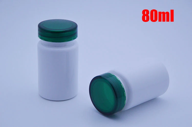 

20pcs 80ml White PET Plastic Bottle, Medicine Powder Pills Capsules Vitamin Tablets Container With PS Green Screw Caps & Seals