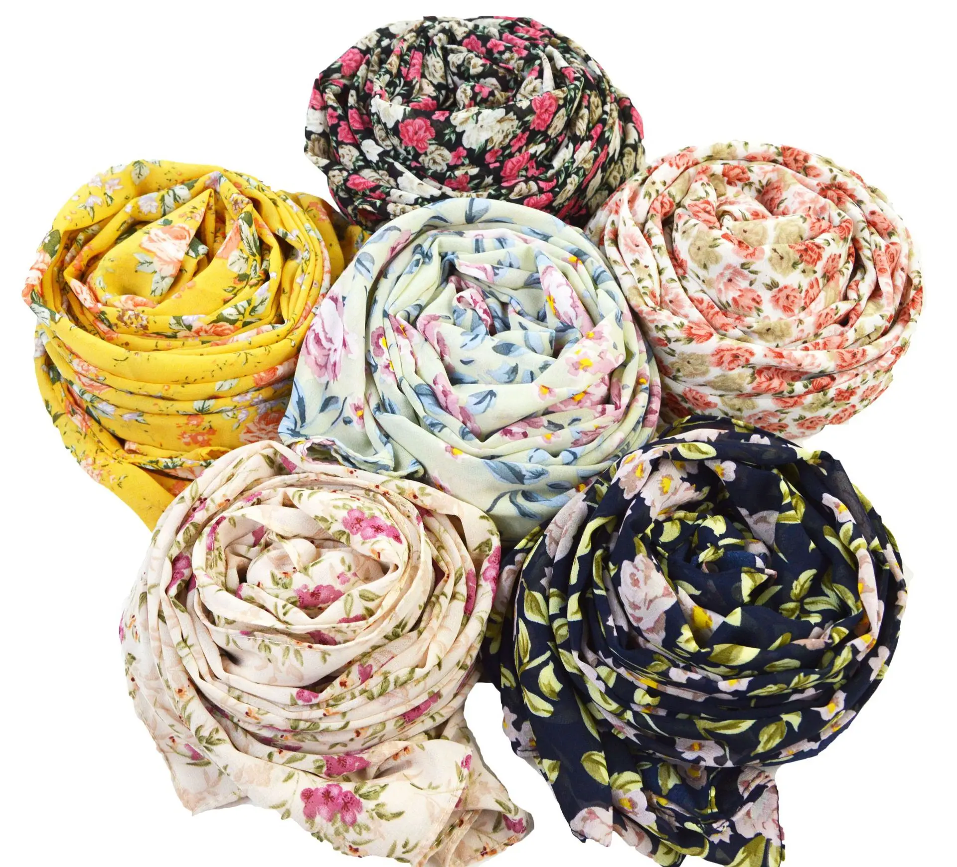 

Women Lightweight Bubble Chiffon Scarves Fashion Floral Printed Shawls Wrap Holiday Gifts Muslim Sunscreen HeadScarf Bandana