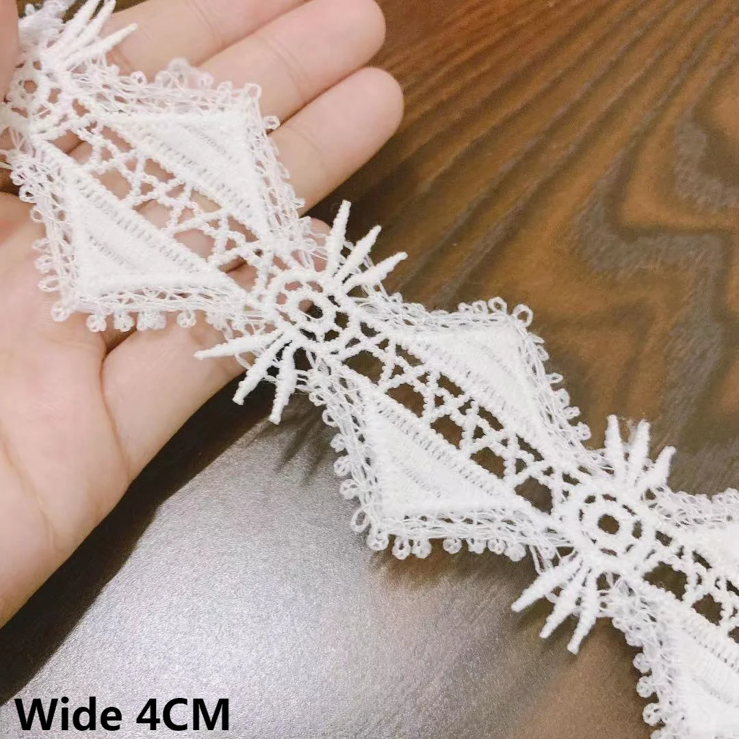 4CM Wide White Cotton Embroidery Fringe Ribbon Dress Clothing Neckline Collar Lace Applique Sewing Trimming Garment Accessories