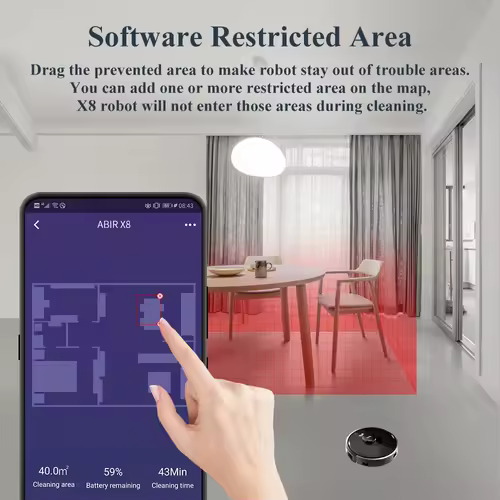 ABIR X8 Robot Vacuum Cleaner ,Laser System, Multiple Floors Maps, Zone Cleaning,Restricted Area Setting for Home Carpet Cleaning - Image 5
