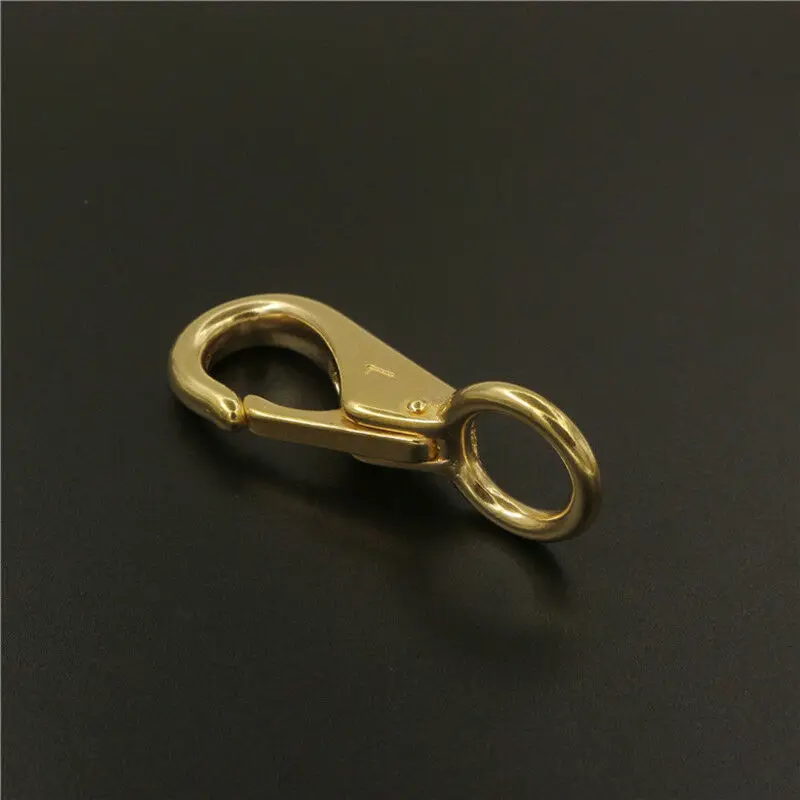 1 x Solid brass snap hook fixed eye trigger clasp for leather craft bag strap belt horse gear marine pet rope leashes clips