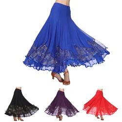 Long Flamenco Modern Dance Skirt Sequined Mesh Skirt Waltz Dress Women's Costume