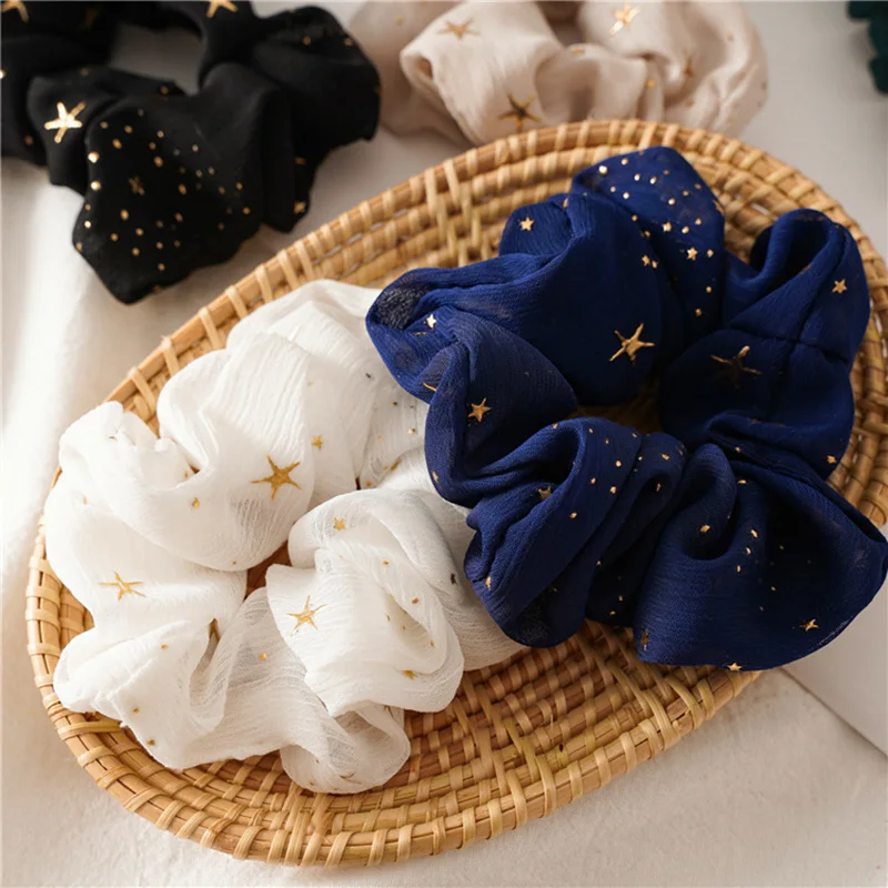 2020 New Women Gold Star Hair Bands Headwear Solid Color Scrunchies Hair rope Girls Hair Ties Accessories Ponytail Holder