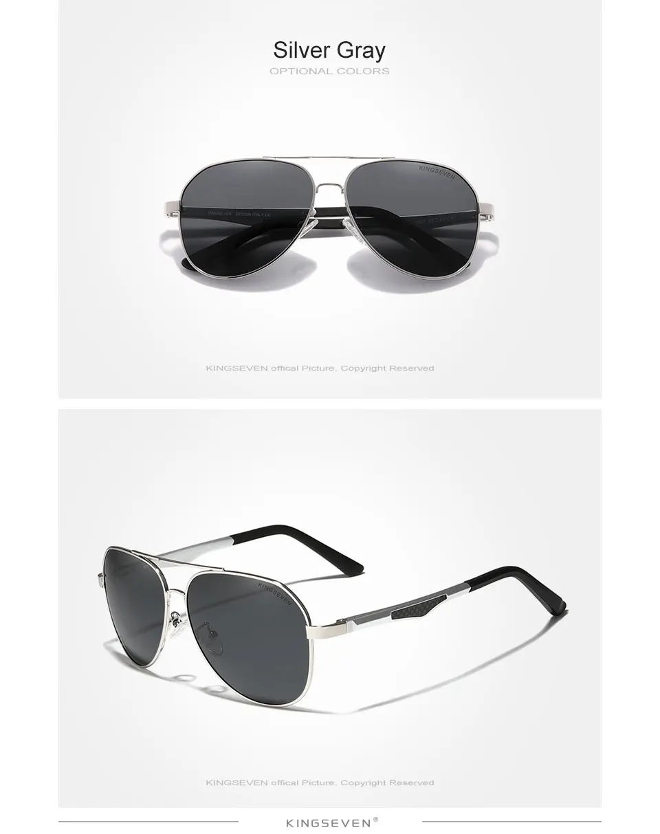 KINGSEVEN 2024 Polarisierte Sonnenbrille für Herren mit Aluminiumbügeln, Piloten-Sonnenbrille für Männer, UV400, blendfrei, Retro-Brille – Detail 6