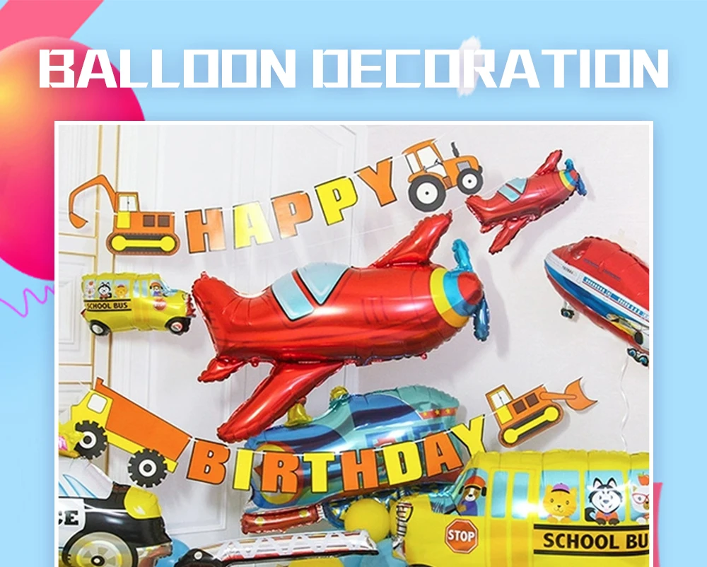 Flugzeug Auto Folie Helium Luftballons Bus Polizei Auto Feuerwehrauto Engineering Modell Ballon Junge Kinder Thema Geburtstag Party Dekoration – Detail 1