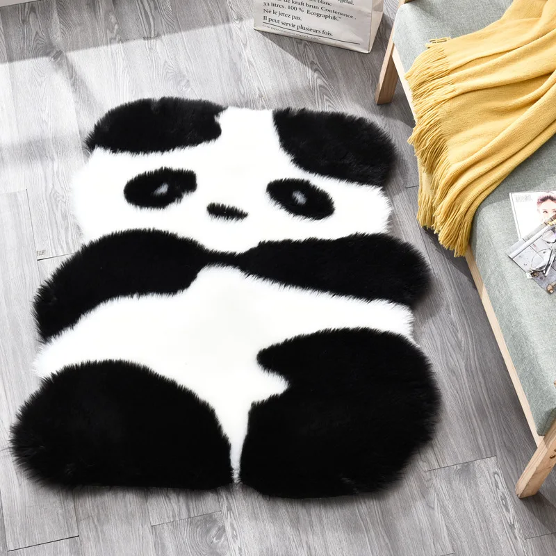 Panda Koala Penguin Tiger Animal Pattern Carpet Cute Living Room Hairy Kids Fur Area Rug Non-slip Suede White Black Faux Fur Mat