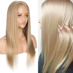 Eleganckie peruki z ludzkich włosów Blond koronkowa peruka na przód dla kobiet Prosta peruka Bob Koronkowe zapięcie Złote brazylijskie peruki Wyróżnij peruki do cosplay
