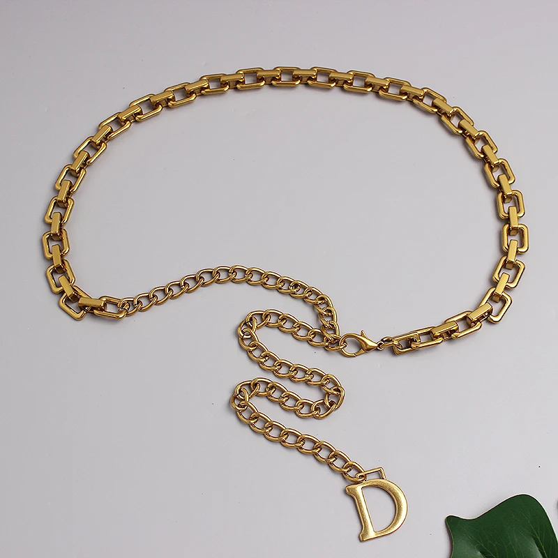 Vintage złota litera oświadczenie talia łańcuch stop metali luksusowe 2021 kobiet pas biodrowy Link Chain Dress Jean pas europejski Cinturon — zdjęcie 5