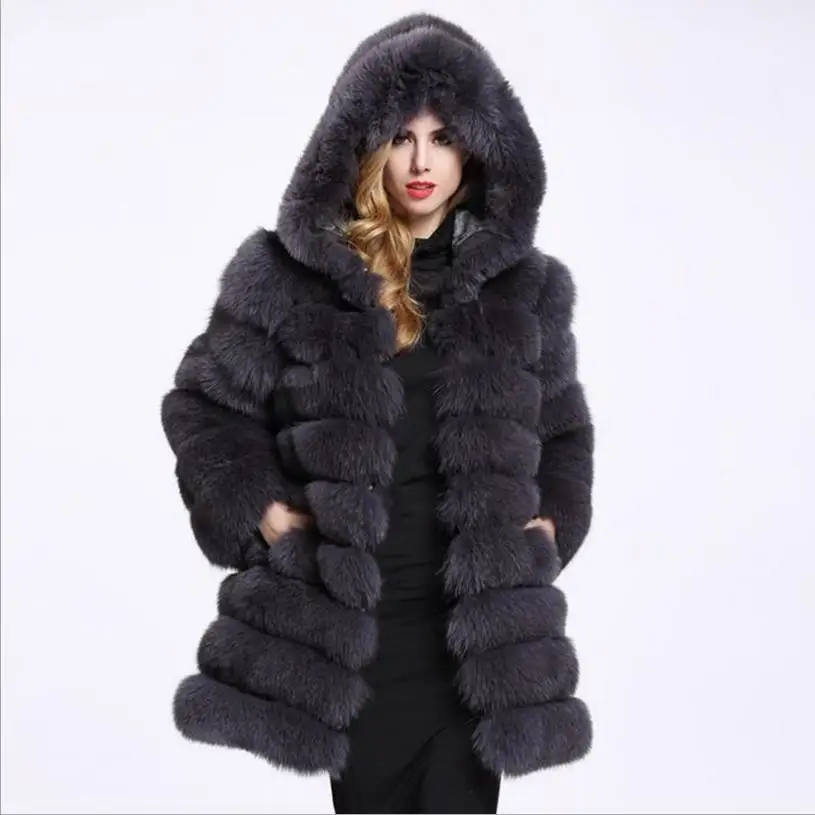 

S-3XL Very good quality fluffy Fur Coat With hooded Winter female Luxury Faux Fur long sleeve Woman warm Fake Fur coat wj1549