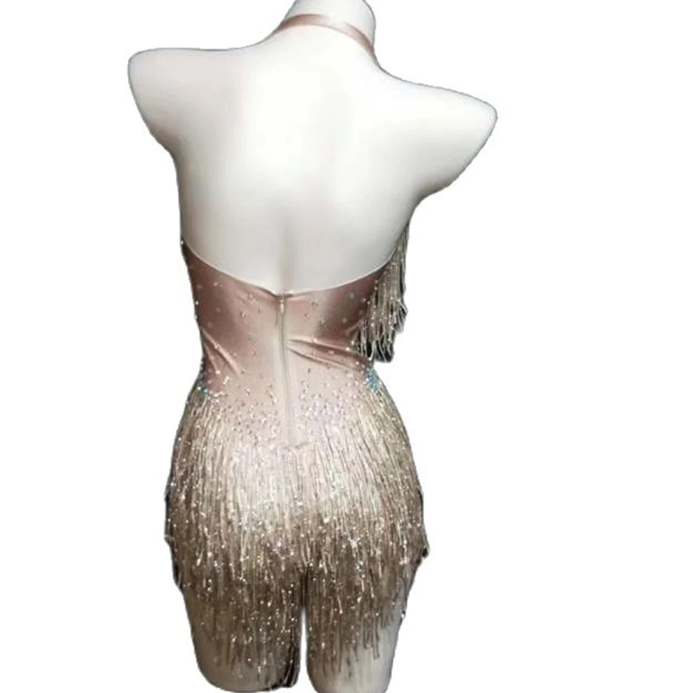 Sparkly Fringes Women Rhinestones Bodysuits Performance Dance Costumes Nightclub Singer Leotard Stage Wear Drag Queen Outfit