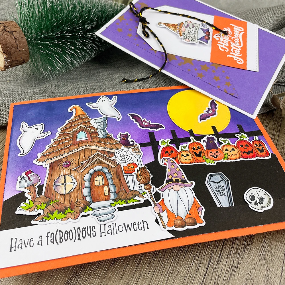 MangoCraft Halloween Gnome wykrojniki wyczyść znaczek zamek DIY Scrapbooking umiera Stampset papierowych kartek...