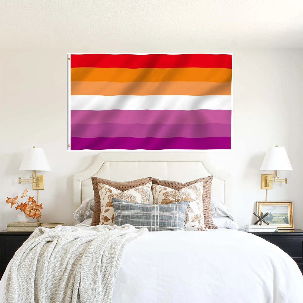 3x5 Feet Sunset Lesbian Pride Flag LGBT Les Sunset Pride Flags 100D Heavy Polyester