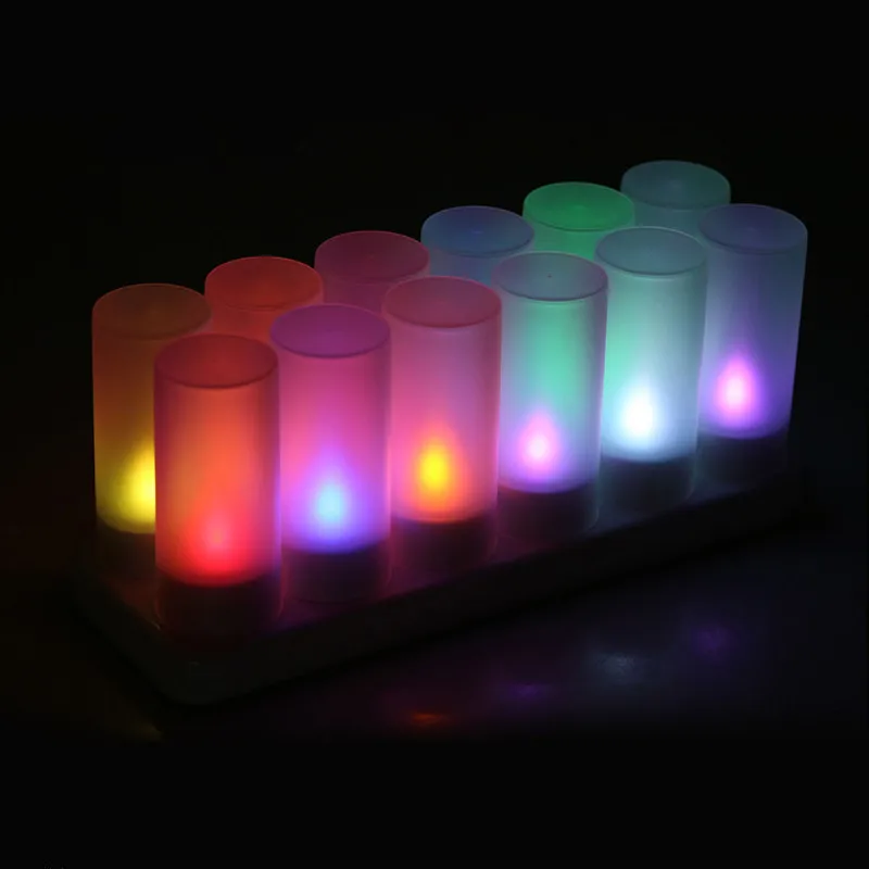 Bougie chauffe-plat Rechargeable sans flamme, ensemble de 12, avec télécommande, lampe à couleur changeante, avec minuterie 18 touches, rvb