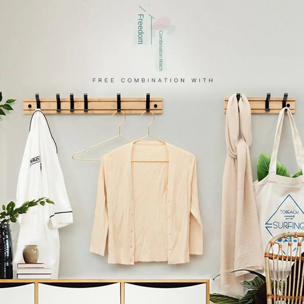 Bamboo Board Coat Rack Hanger, Available Hooks for Bags Clothes in Hallway Entryway Bedroom Bathroom