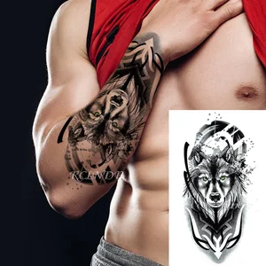 Waterproof Temporary Tattoo Sticker Totem Wolf Black Totem Pattern Fake Tatoo Flash Tatto Arm Body Art for Girl Women Men