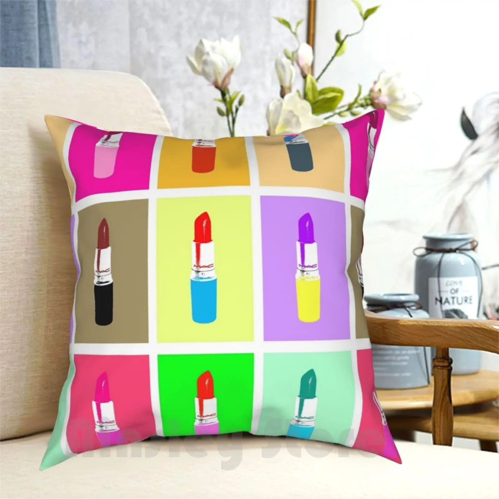 

Lipstick Pillow Case Printed Home Soft DIY Pillow cover Pop Art Lipstick Makeup Pattern Pop