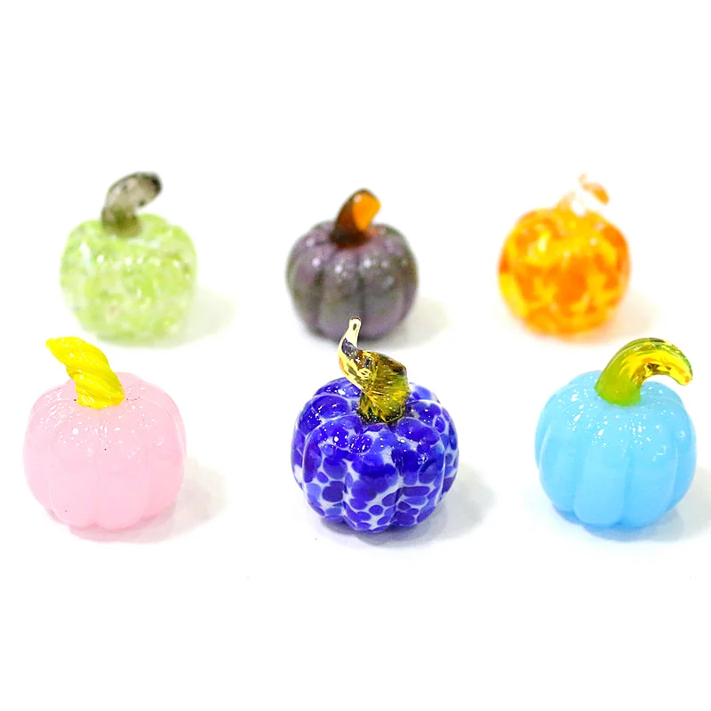 Custom Murano Glass Pumpkin Miniature Figurine Craft Ornaments Colorful Cute Plant Halloween Home Desk Fairy Garden Charms Decor