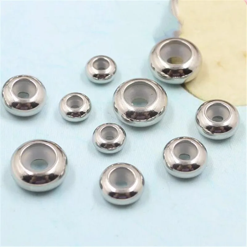 20pcs Stainless Steel Round Beads Silicone Rubber Smooth Spacer Stopper Beads Fit Bracelet Bangle DIY Jewelry Bead Charm