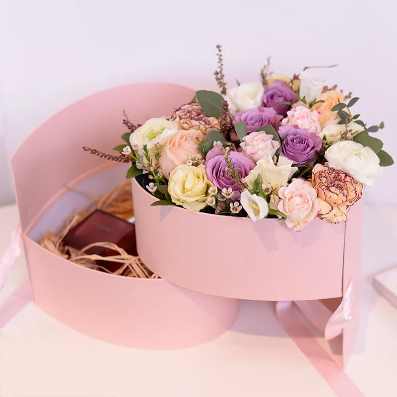 Big Heart-shaped Double Layer Cardboard Large Gift Box for Wedding Bridal Shower Valentine's Day Pink Heart Boxes with Ribbon