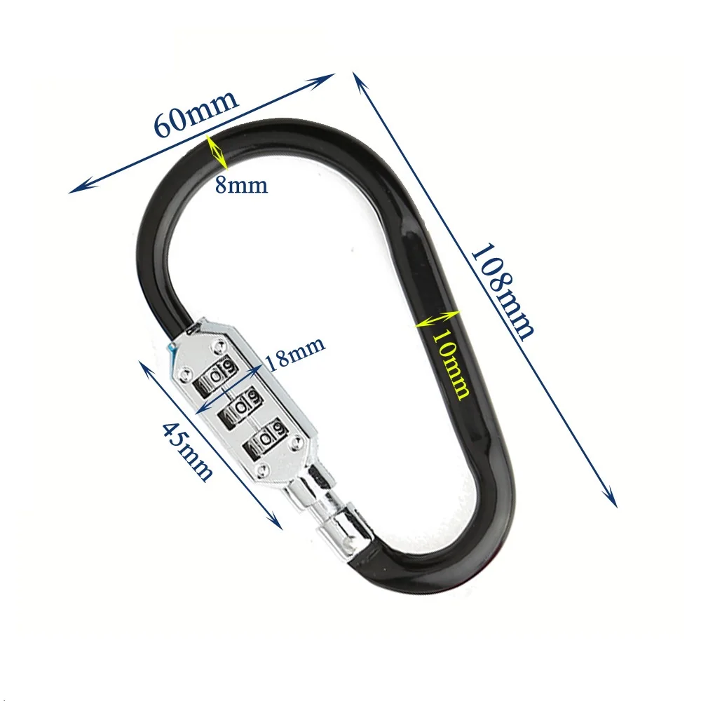 30Set Zinc Alloy 3 Dial Combination Password Carabiner Lock Motorcycle Bike Anti-theft Spring Reminder Cable Helmet Rope Padlock