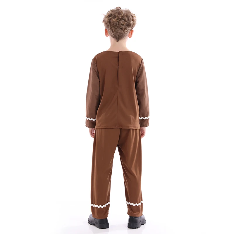 Costume de bonhomme en pain d'épice de Noël marron pour garçons et filles, robes de cosplay, tenue d'Halloween, vêtements pour enfants, nouveau