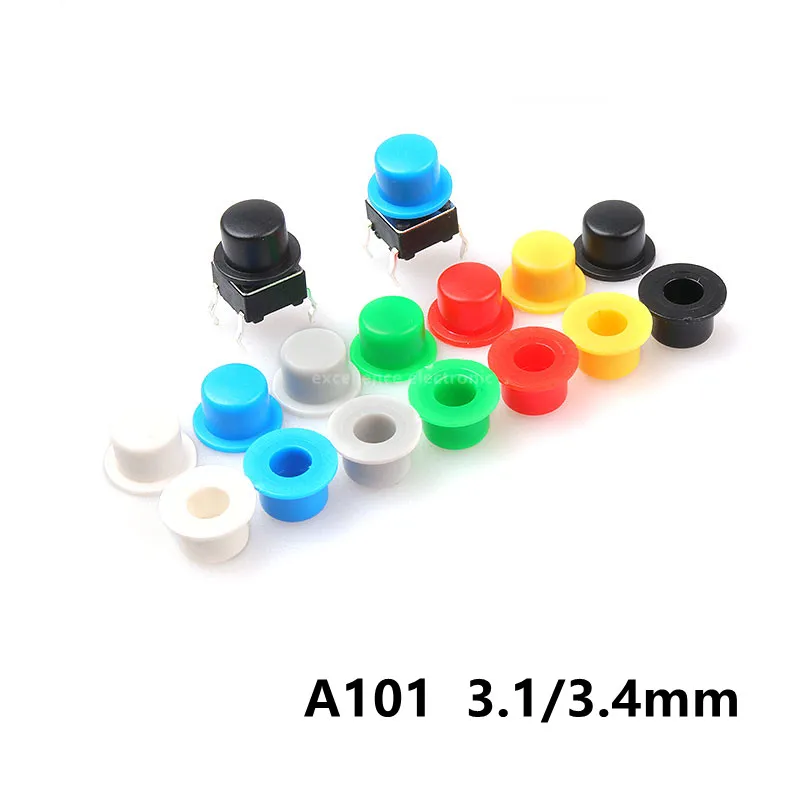 100 szt. 6*6 przełącznik taktowy A101 przełącznik przyciskowy okrągłe nakładki Push Key Cap rozmiar 4.5mm * 7.4mm średnica wewnętrzna 3.1/3.4mm