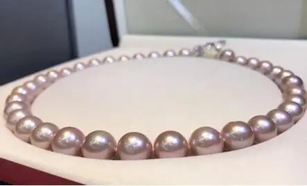 free shipping noble jewelry classic 12-13mm south sea round lavender pearl necklace 925s