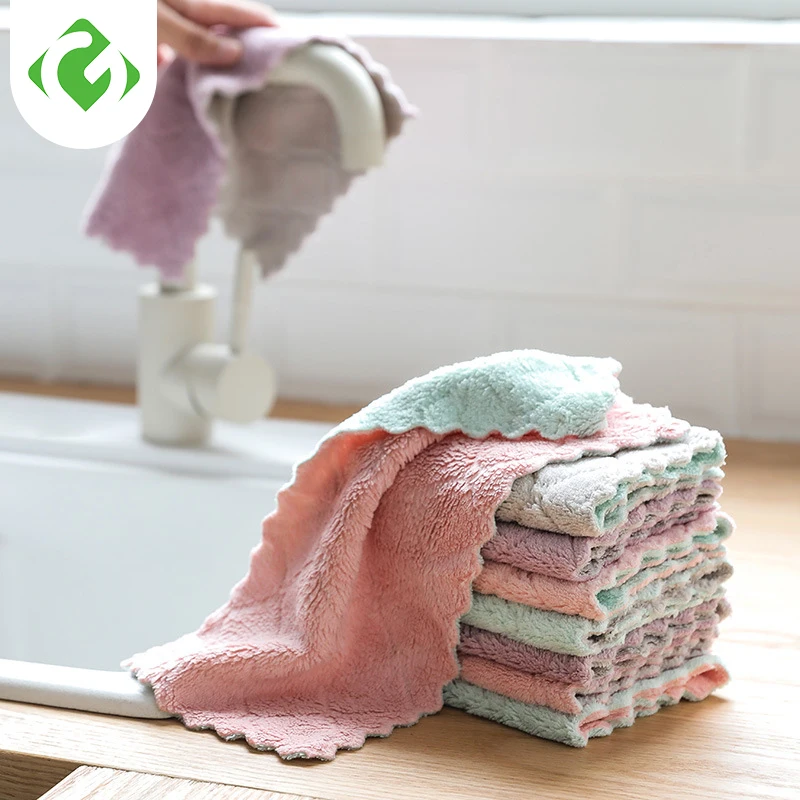 GUANYAO Microfiber Cleaning Cloth Kitchen Cleaning Scouring pad Double layer Thick rag Soft Good water absorption Hand towel