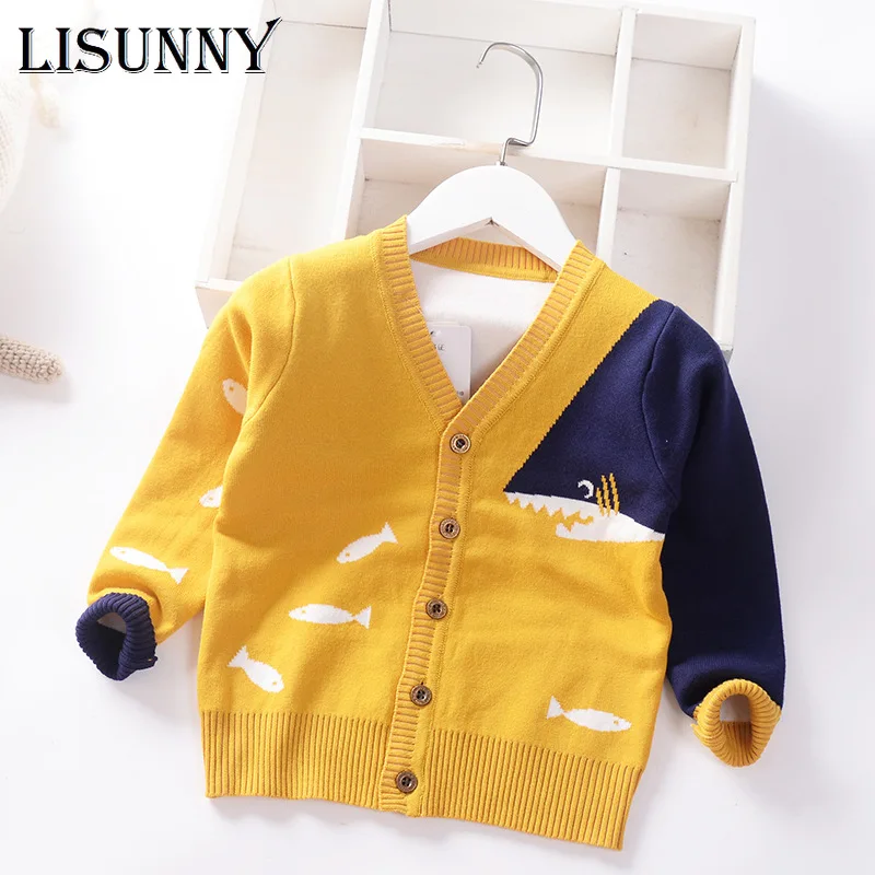 Baby Boys Sweater Cardigan Coat 2023 Autumn Winter Children\'s Sweaters Kids Knit Clothes Cartoon Whale V-Neck Toddler Sweaters