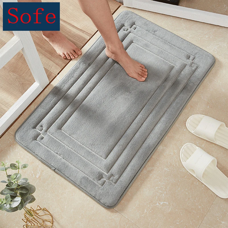 Geometry Embossed Bathroom Bath Mat, Non-Slip Carpets in Wash Basin, Bathtub Side Floor Rug, Shower Room Doormat Memory Foam Pad