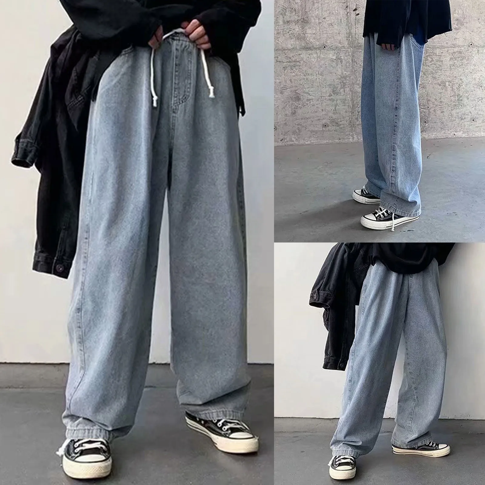 

Men's Jeans Fashion Loose Straight New Casual Wide Leg Pants Cowboy Mans Streetwear Korean Hip Hop Trousers For Men Dropshipping